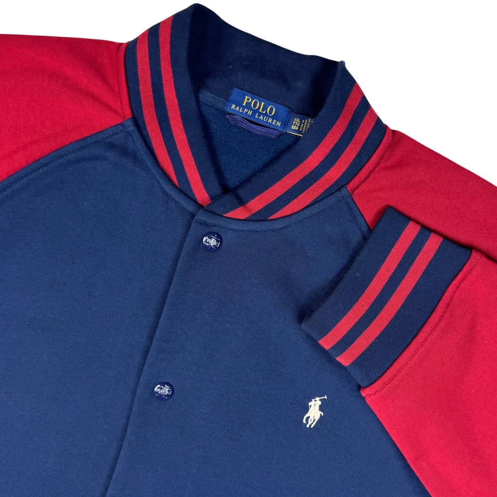 Polo Ralph Lauren Fleece Baseball Jacket Varsity Letterman Mens XXL Blue Red